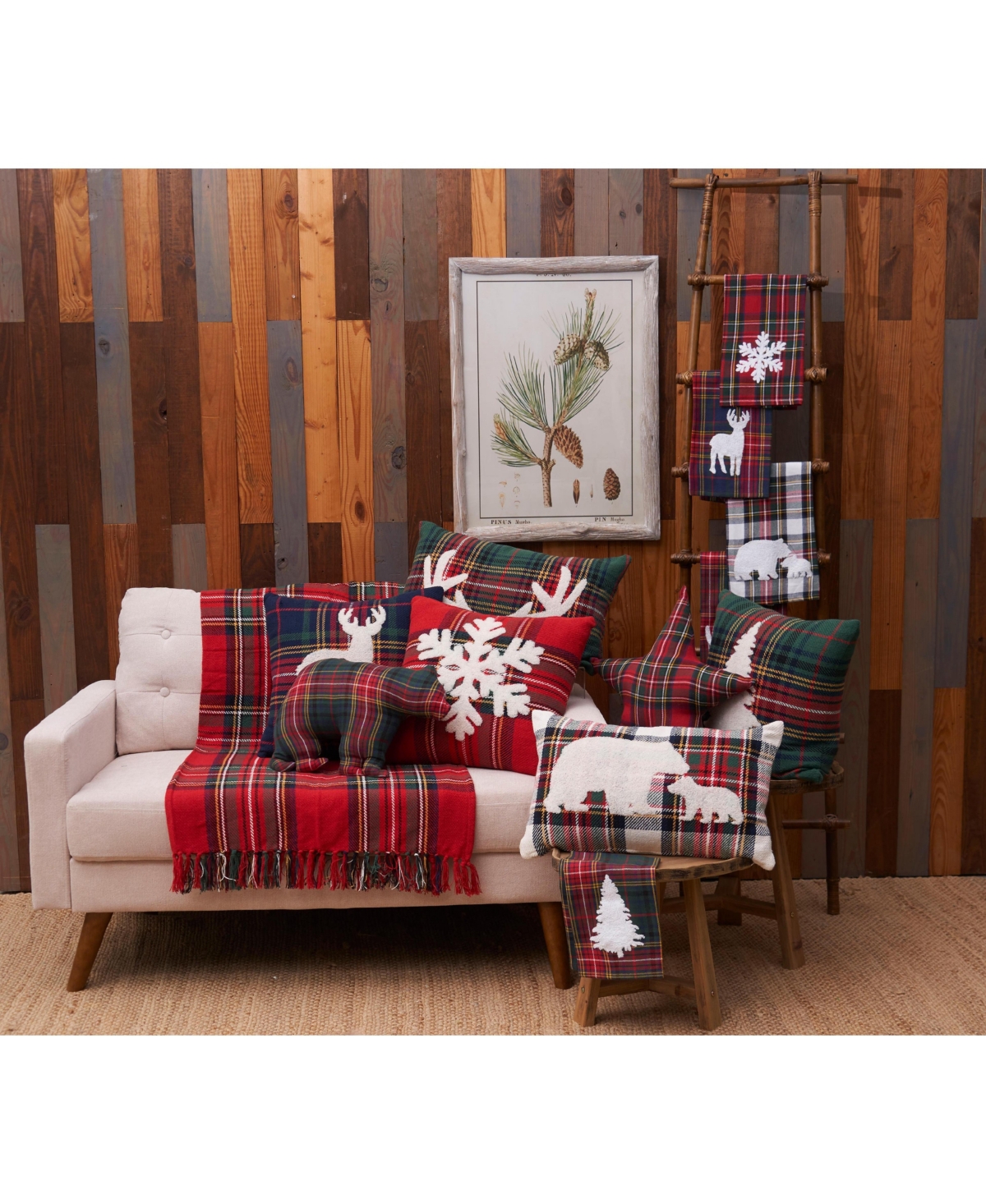 C&F Home Blue Lennox Plaid Deer Cotton Blend Christmas Accent Throw Pillow