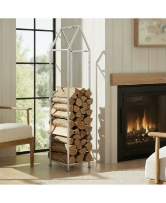 Metal House Shaped Fire Wood Holder with Handle, Nickel