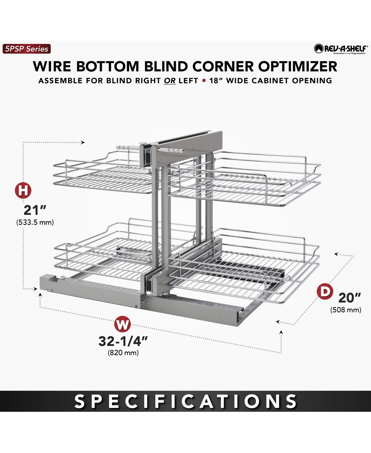 Rev-a-Shelf 18" Blind Corner Kitchen Cabinet Organizer w/ Soft-close, 5PSP-18SC-cr