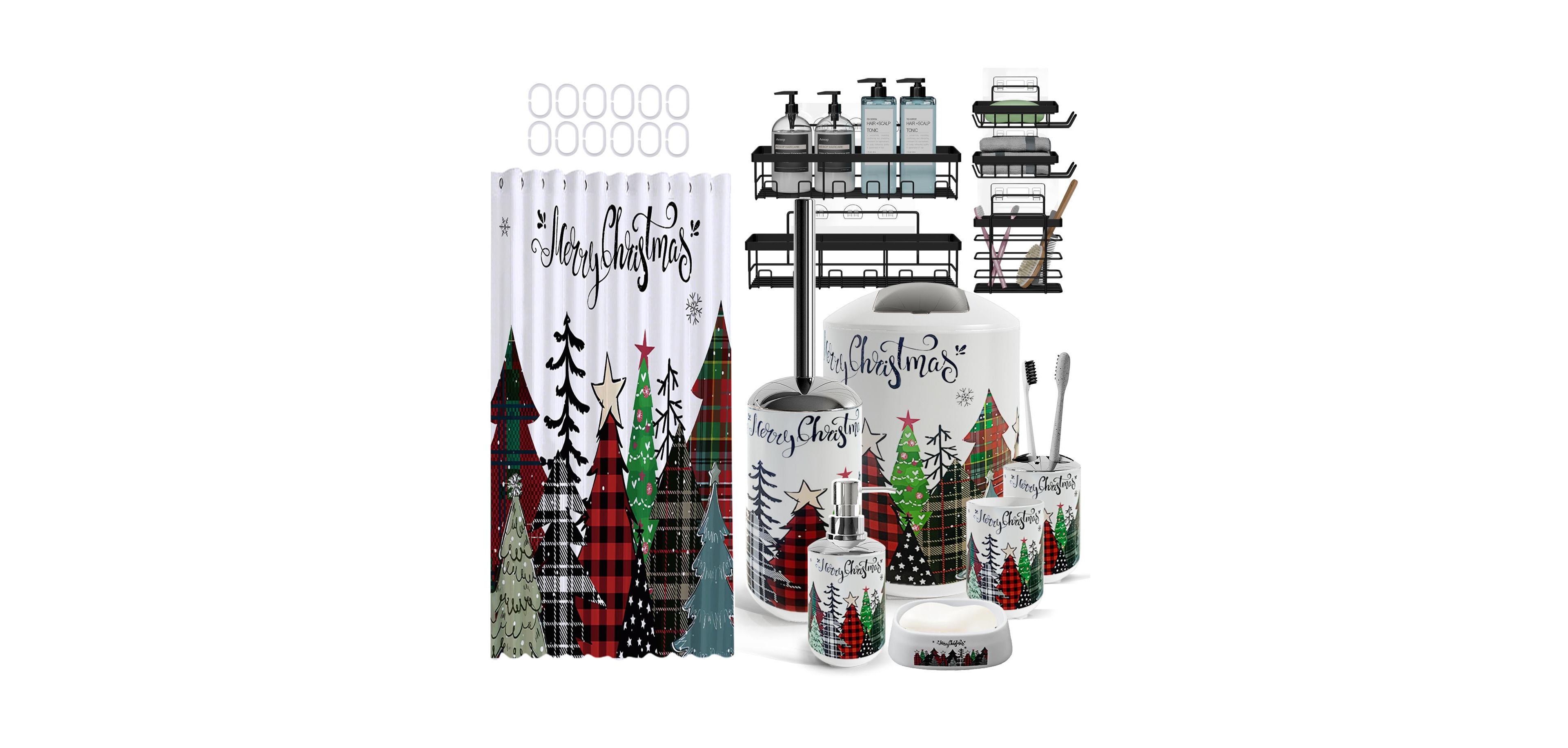 24-Piece Complete Holiday Bathroom Decor & Accessory Set with Shower Caddy Set