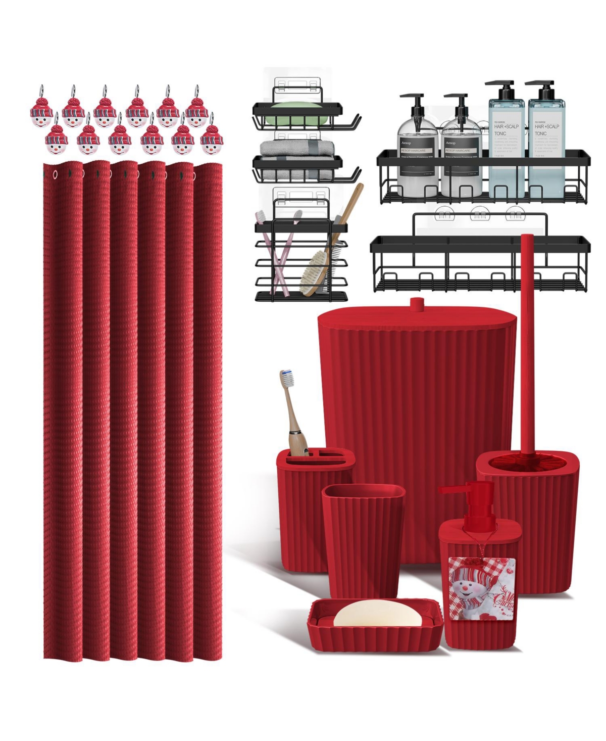 Clara Clark Complete Holiday Bathroom Decor & Accessory Set with Shower Caddy Set