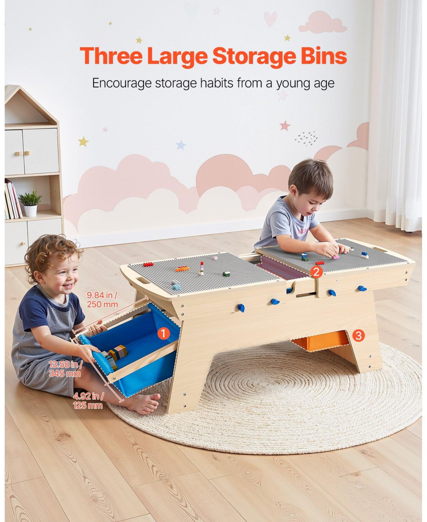 Детские конструкторы SUGIFT Multi-Activity Wooden 200-Piece Activity Table with 3 Storage Bins, Ages 3+, цвет: Натуральный — фото 8