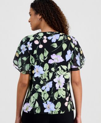 Women's Flutter-Sleeve Floral Top