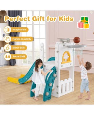 6 In 1 L Shaped Toddler Slide With Climber Basketball Hoop Telescope And Storage Area
