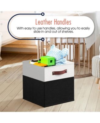 6 Pack Linen Fabric Kallax Storage Cube Bin with Faux Leather Handles