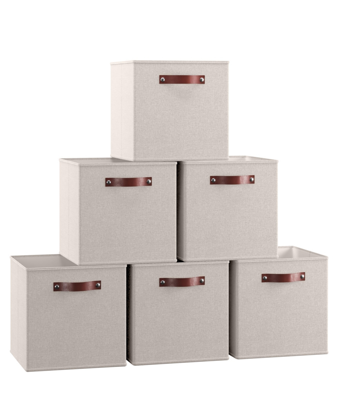 Ornavo Home 6 Pack Linen Fabric Kallax Storage Cube Bin with Faux Leather Handles
