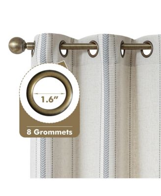 Linen Blend Geometric Striped Room Darkening Curtains Pair