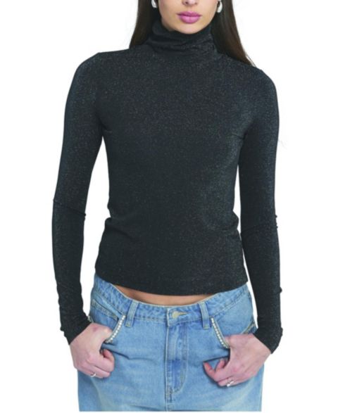 Женский топ ELLE Collection Knit Turtleneck Top Solid, цвет: Чёрный