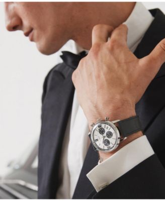 Men's Chronograph Black Leather Watch, 40mm