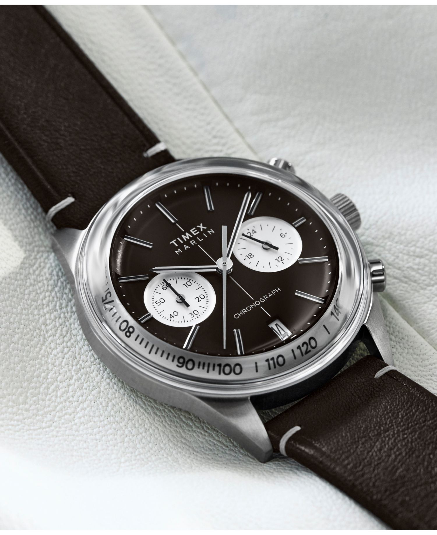 Men's Chronograph Brown Leather Watch, 40mm