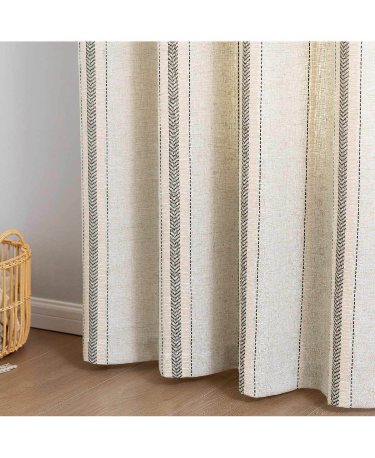 Awesome Home Linen Blend Geometric Striped Room Darkening Curtains Pair