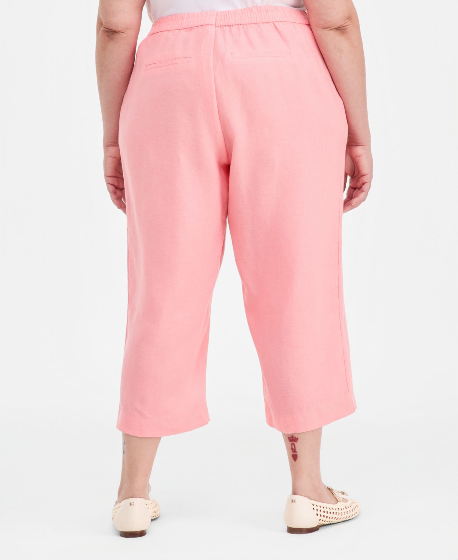 Plus Size 100% Linen Cropped Pants