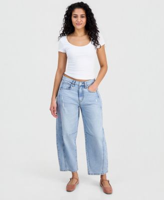 Juniors' High Rise Barrel-Leg Jeans