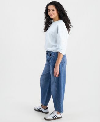 Juniors' High Rise Barrel-Leg Jeans