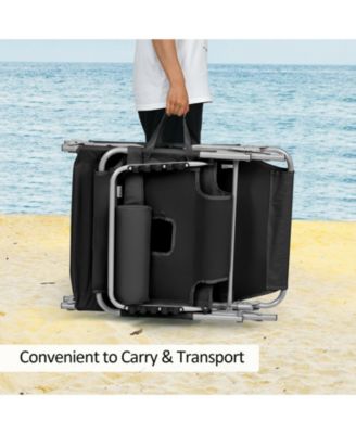 SUGIFT Black Folding Beach Lounge Chair with Pillow for Outdoor