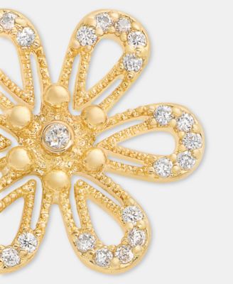 Gold-Tone Pav&eacute; Openwork Flower Stud Earrings