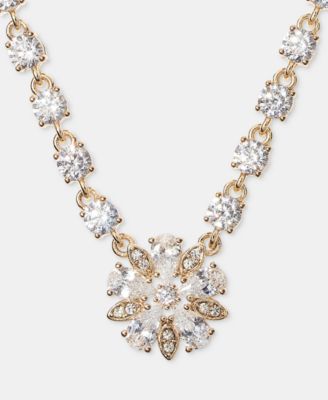 Cubic Zirconia Flower Pendant Necklace, 16" + 3" extender