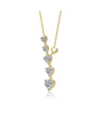14K Gold Plated with Clear Cubic Zirconia Six Hearts Drop Necklace