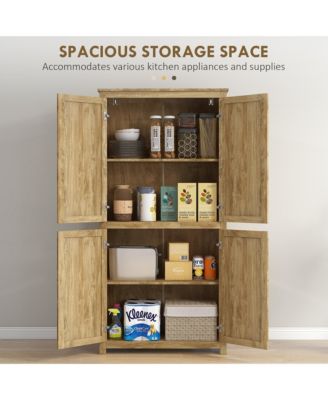 64" Rat Kitchen Storage Cabinet with Adjustable Shelf, Natural