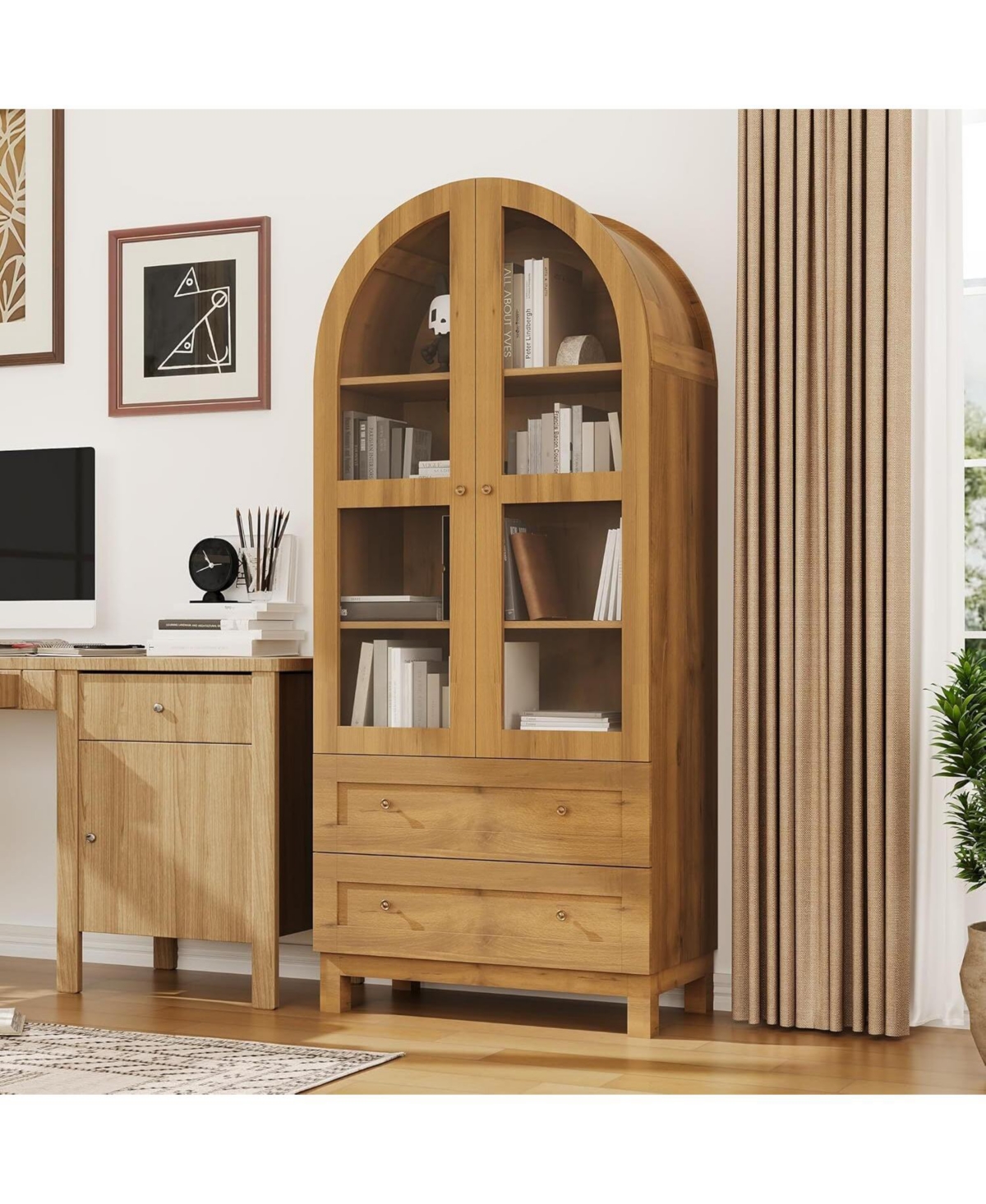 gaomon 71" Tall Arched Kitchen Pantry Cabinet, Farmhouse Storage Cupboard with 2 Drawers & Adjustable Shelves, Freestanding Display Cabinet