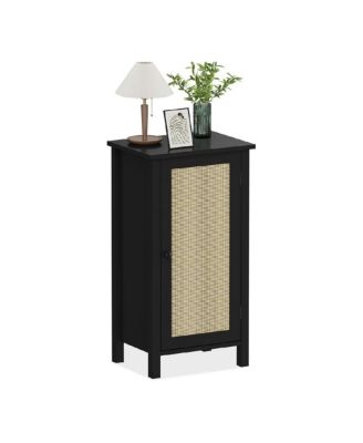 Bamboo Storage Cabinet with Woven Rattan Door, 2-Tier Space-Saving Freestanding Organizer, Natural Finish Nightstand/Side Table, Natural Color