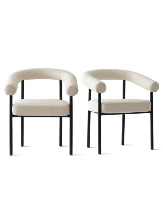 3-Piece Modern Round Dining Table Set with Boucle Armchairs and Pedestal Table, Small Space Table Set for 2