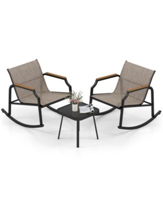 3 PCS Rocking Bistro Set Outdoor Conversation Set with Porch Rocking Chairs
