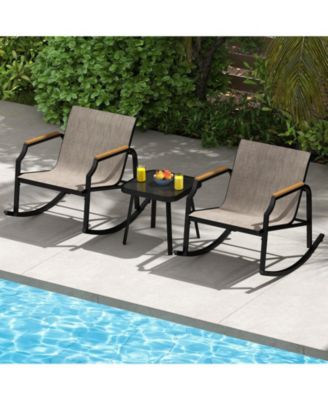 3 PCS Rocking Bistro Set Outdoor Conversation Set with Porch Rocking Chairs