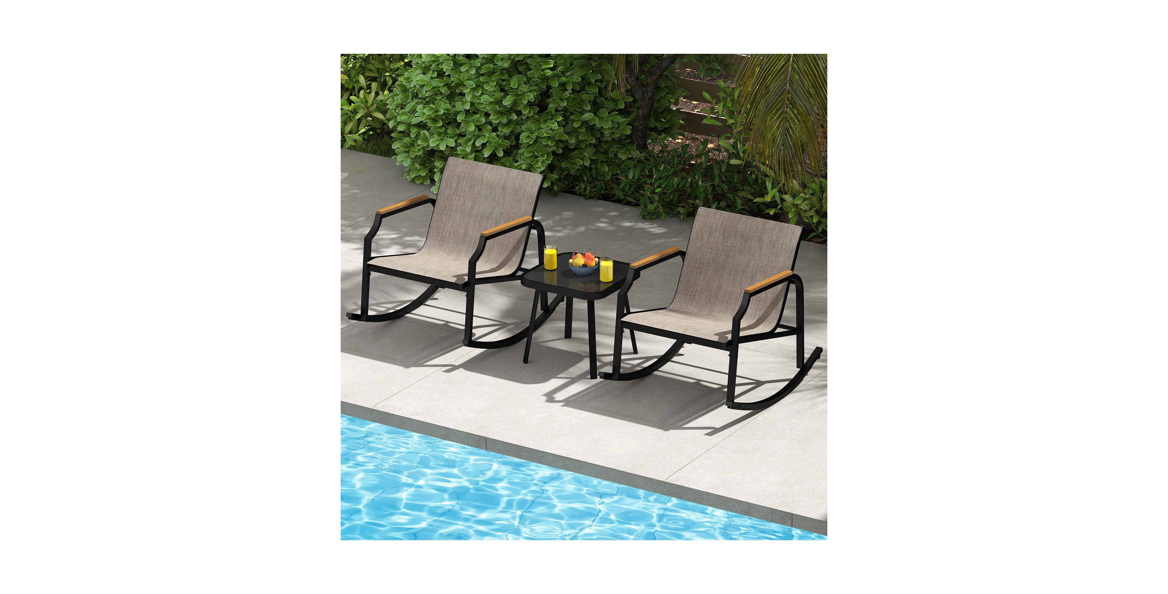 Costway 3 Pcs Rocking Bistro Set Outdoor Conversation Set with Porch Rocking Chairs