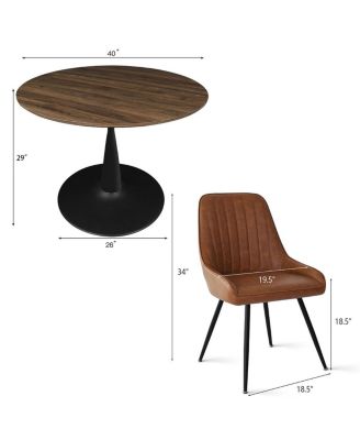 5-Piece Metal Base Round Dining Set with PU Leather Chairs, Modern Kitchen Table Set for 4