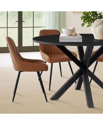 Modern 5-Piece Faux Leather Dining Set, Round Black Table with Metal Base and PU Chairs