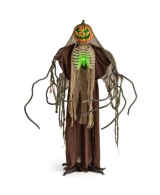 6 ft Halloween Animatronics Light Up Talking Ghost Pumpkin with Glowing Ribs and Moving Head