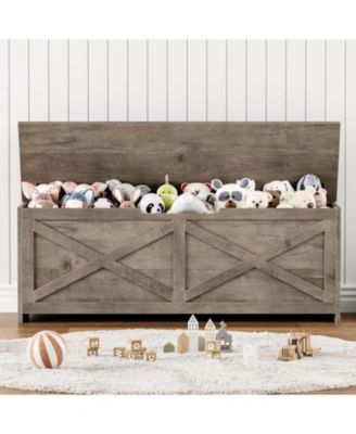 47.2" Wooden Storage Chest, Safety Hinges, Easy Assembly, Large Toy Bench, Entryway, Living Room