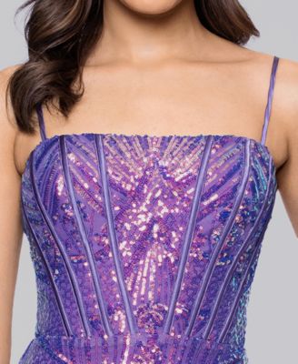 Junior's Corset Sequin Spaghetti Strap Long Slim Dress