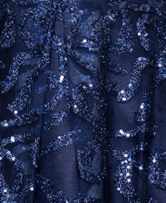 Juniors' Bow Glitter Pattern Square Neck Ballgown