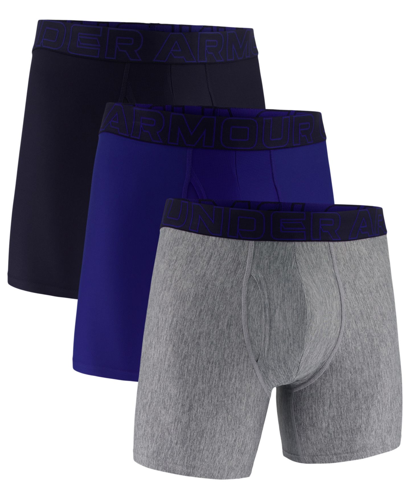 Трусы-боксеры Tech для мужчин, 3 шт. — Under Armour, цвет: Чёрный / Королевский синий — фото 1