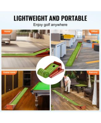 Golf Putting Mat Indoor 1-Hole Green with Ball Return and Wood Base
