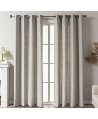 Linen Blend Solid Striped Room Darkening Curtains Pair