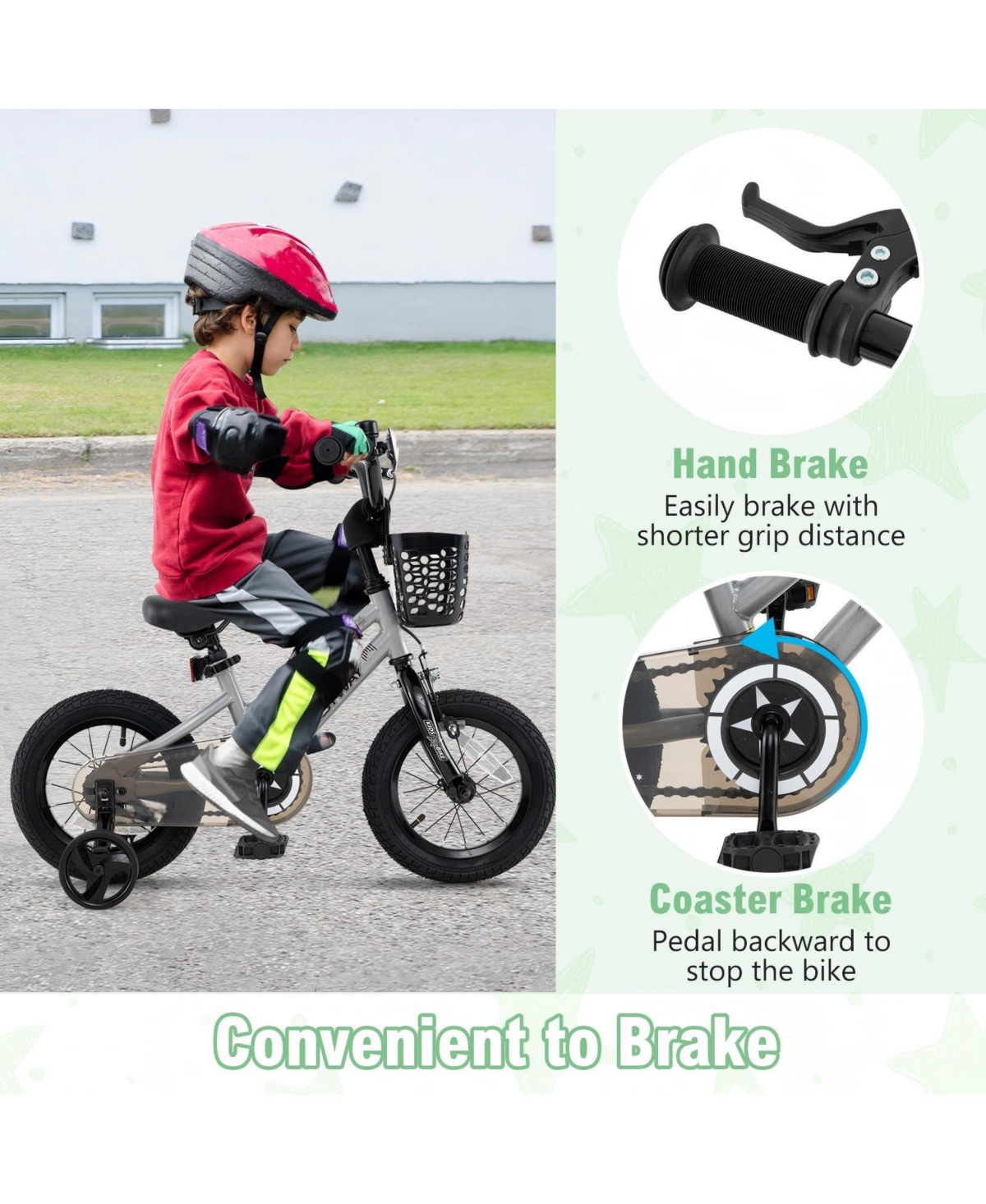 Kids Training Bike Adjustable with Dual Brakes and Front Basket