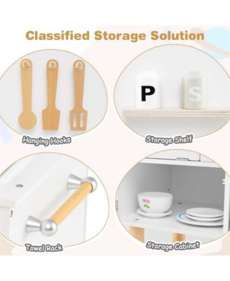 Wooden Kids Play Kitchen with Stove Sink Microwave and Oven