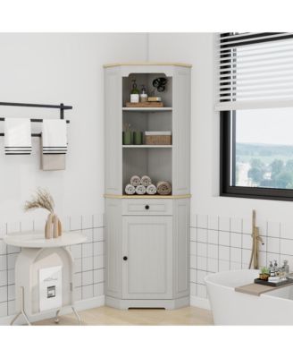 Corner Cabinet 68 Inches Tall with Door Drawer and Adjustable Shelf in Antique White