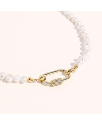 7–8mm Baroque Freshwater Pearl Necklace with Gold Plated Carabiner Clasp