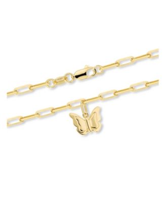 Butterfly Charm with Paperclip Chain Bracelet in 14K Gold, 7.5 in, approx. 3.1 grams.