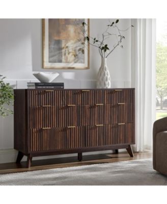 54" Wide Modern Fluted 7-Drawer Wood Dresser with Faux Marble Top, TV Stand and Drawer Organizer