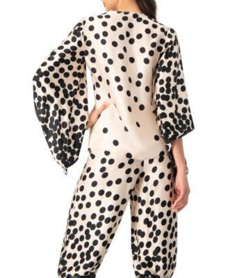 Women's Polka Dot V-Neck Blouse with Wide Sleeves