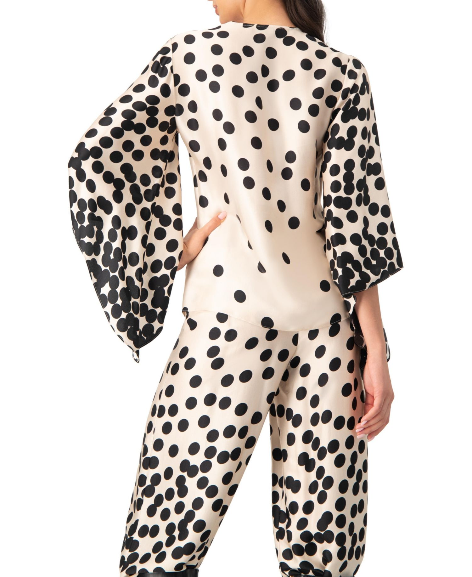 Women's Polka Dot V-Neck Blouse with Wide Sleeves