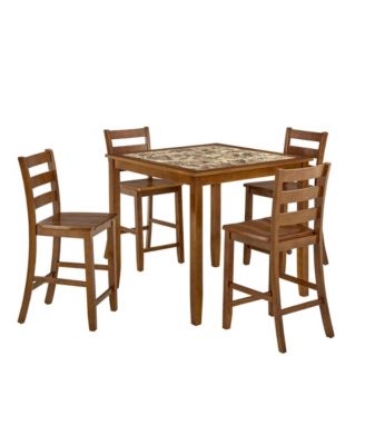 Retro 5-Piece Dining Set with Bar Table and Chairs in Brown
