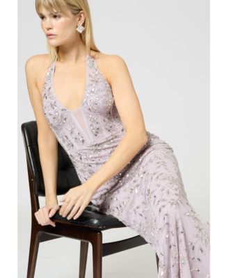 Women's Embellished Sequin Beaded Maxi Corset Dress