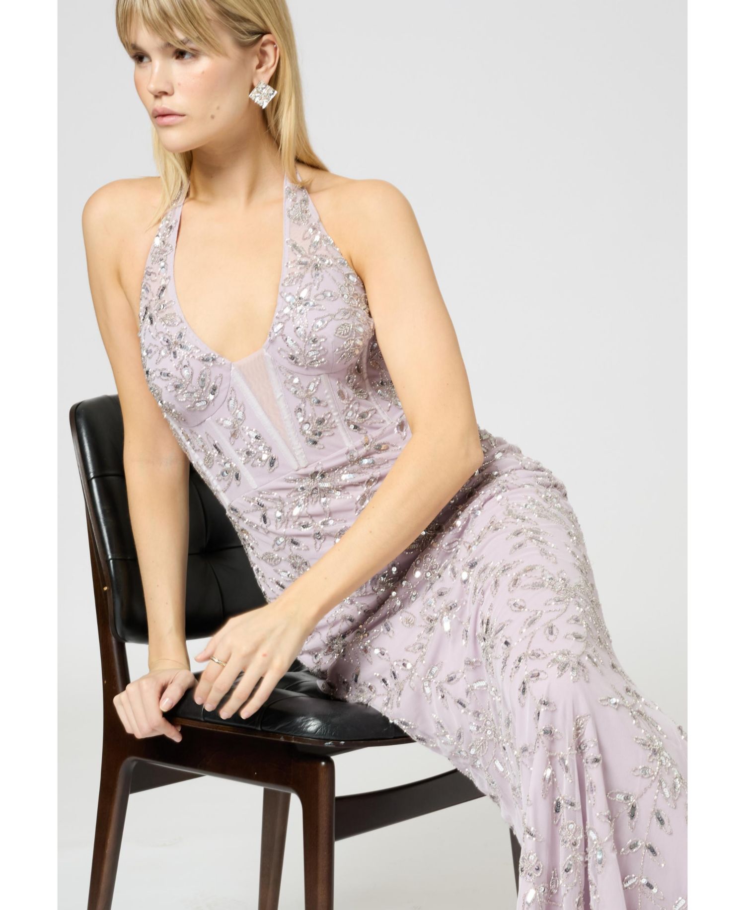 Women's Embellished Sequin Beaded Maxi Corset Dress
