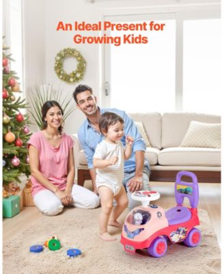 Ride On Toddler Push Car, Kids Ride-On Toy with Horn, Music & Storage, 48.5 lbs Load, Foot-to-Floor Walker for Boys Girls 19–36M, Pink